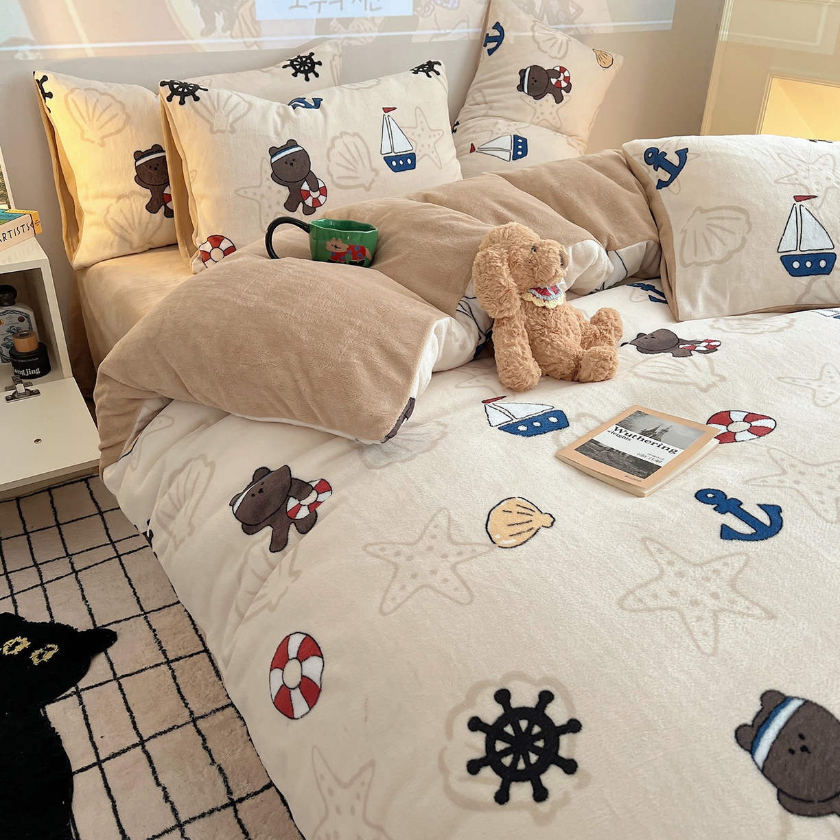 91家纺网 家纺一手货源 找家纺 瑞莱 2025新款A类200克高克重秋冬印花牛奶绒四件套-卡通系列 远航