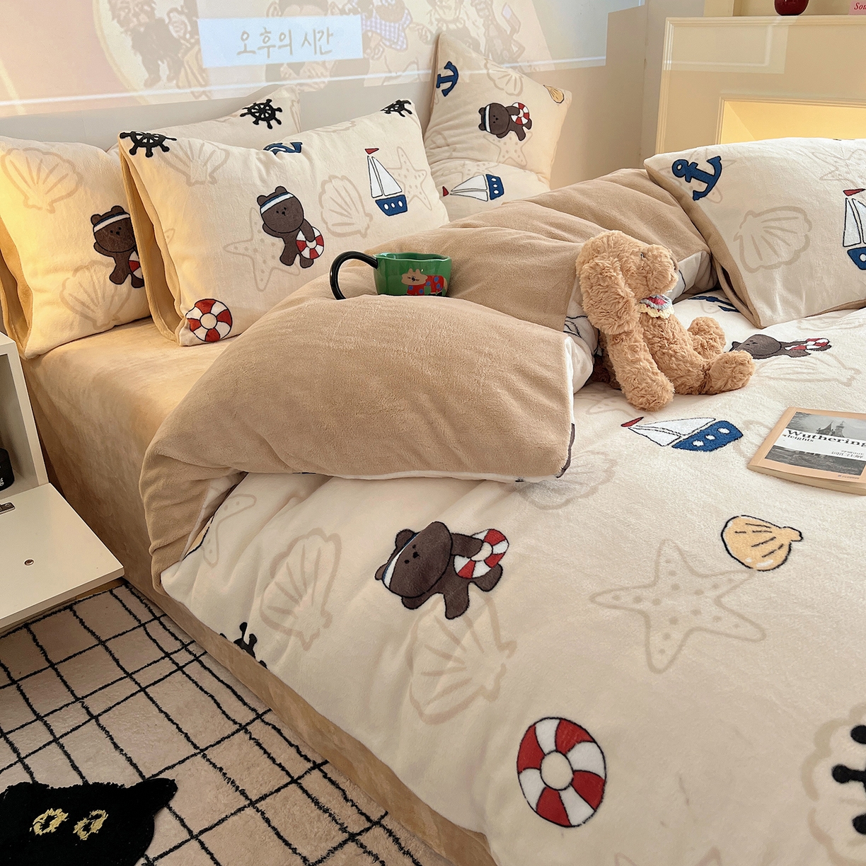 91家纺网 家纺一手货源 找家纺 瑞莱 2025新款A类200克高克重秋冬印花牛奶绒四件套-卡通系列 远航