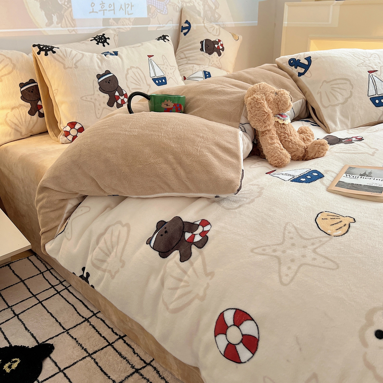 91家纺网 家纺一手货源 找家纺 瑞莱 2025新款A类200克高克重秋冬印花牛奶绒四件套-卡通系列 远航