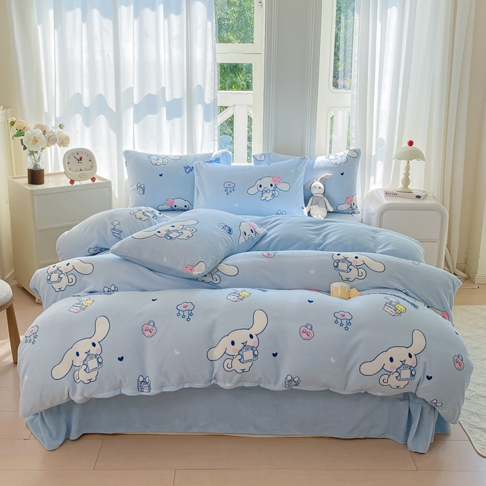 91家纺网 家纺一手货源 找家纺 豫见家纺 2025新款牛奶绒印花四件套 梦幻大耳狗