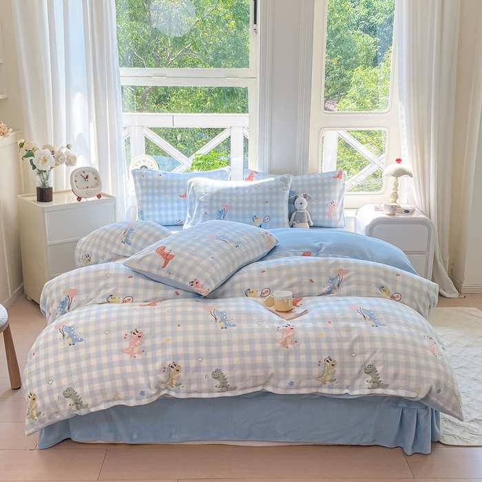 91家纺网 家纺一手货源 找家纺 豫见家纺 2025新款牛奶绒印花四件套 恐龙时代