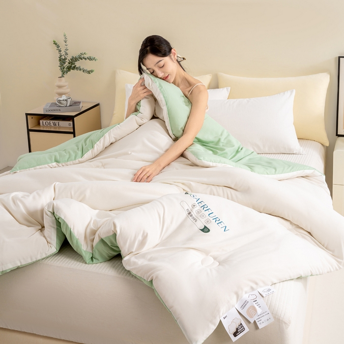 91家纺网 家纺一手货源 找家纺 憨豆家纺 2025新款升级双拼原棉夏被空调被夏凉被大豆纤维被学生宿舍被子被芯春秋被直播冬被【含质检报告买家秀】 小仙被-果绿白
