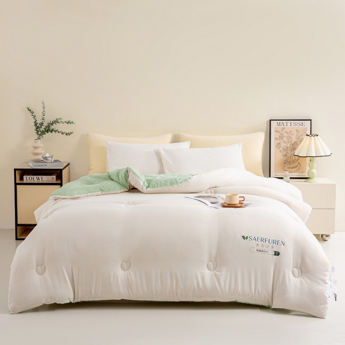 91家纺网 家纺一手货源 找家纺 憨豆家纺 2025新款升级双拼原棉夏被空调被夏凉被大豆纤维被学生宿舍被子被芯春秋被直播冬被【含质检报告买家秀】 小仙被-果绿白