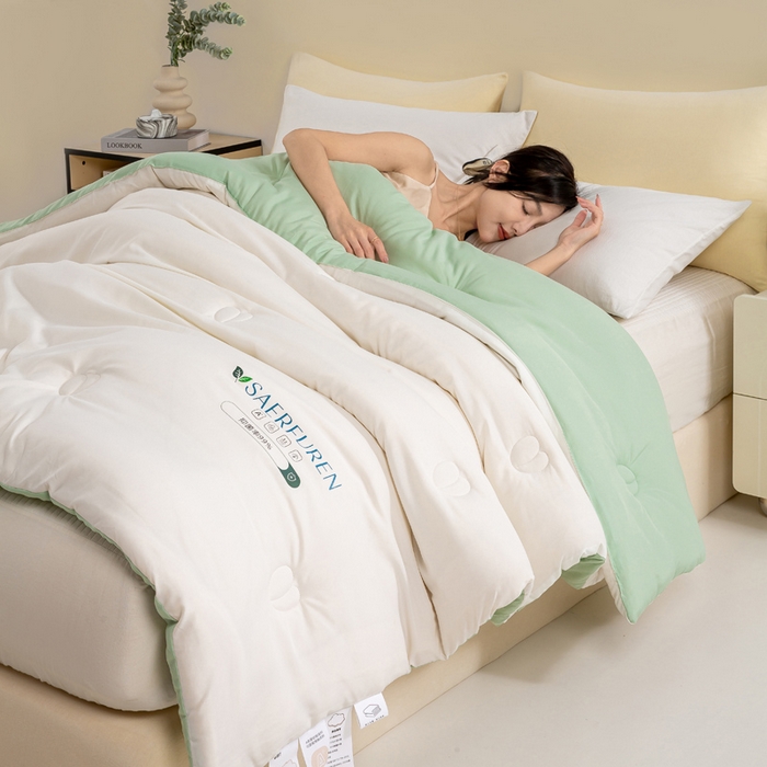 91家纺网 家纺一手货源 找家纺 憨豆家纺 2025新款升级双拼原棉夏被空调被夏凉被大豆纤维被学生宿舍被子被芯春秋被直播冬被【含质检报告买家秀】 小仙被-果绿白