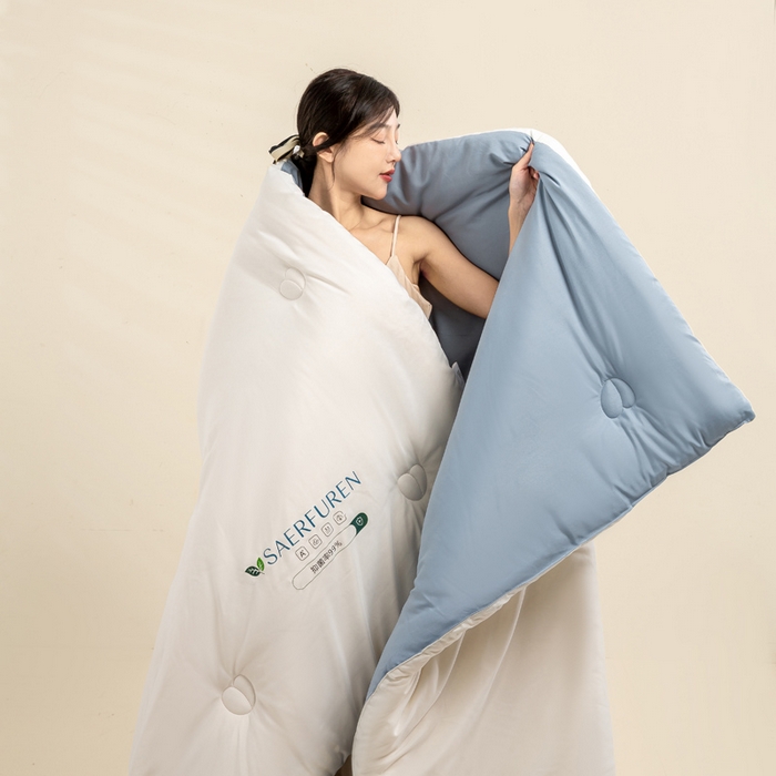 91家纺网 家纺一手货源 找家纺 憨豆家纺 2025新款升级双拼原棉夏被空调被夏凉被大豆纤维被学生宿舍被子被芯春秋被直播冬被【含质检报告买家秀】 小仙被-蓝白