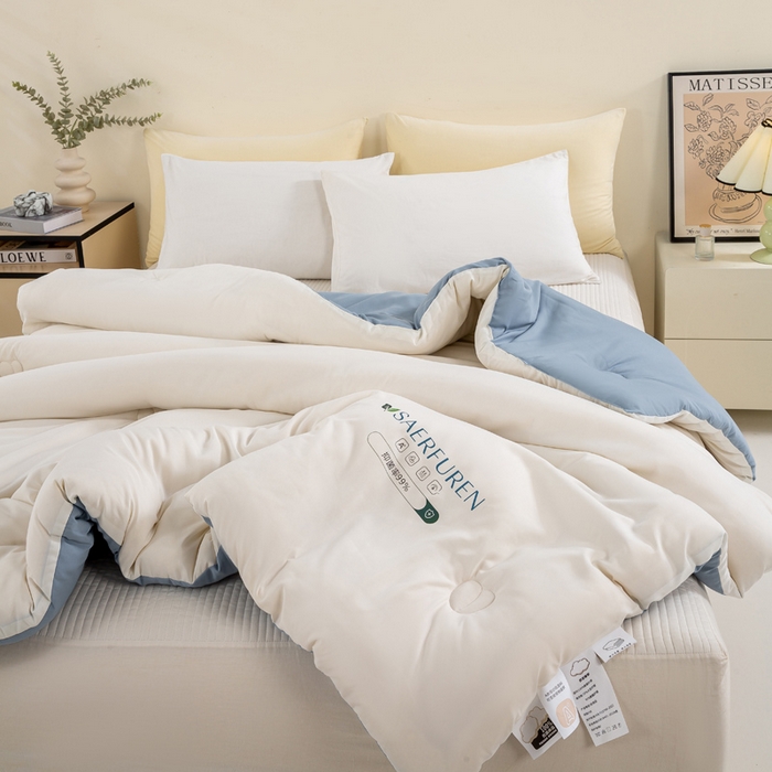 91家纺网 家纺一手货源 找家纺 憨豆家纺 2025新款升级双拼原棉夏被空调被夏凉被大豆纤维被学生宿舍被子被芯春秋被直播冬被【含质检报告买家秀】 小仙被-蓝白