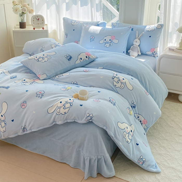 豫见家纺 2025新款牛奶绒印花四件套 梦幻大耳狗