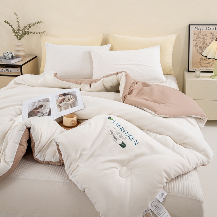 91家纺网 家纺一手货源 找家纺 憨豆家纺 2025新款升级双拼原棉夏被空调被夏凉被大豆纤维被学生宿舍被子被芯春秋被直播冬被【含质检报告买家秀】 小仙被-卡其白