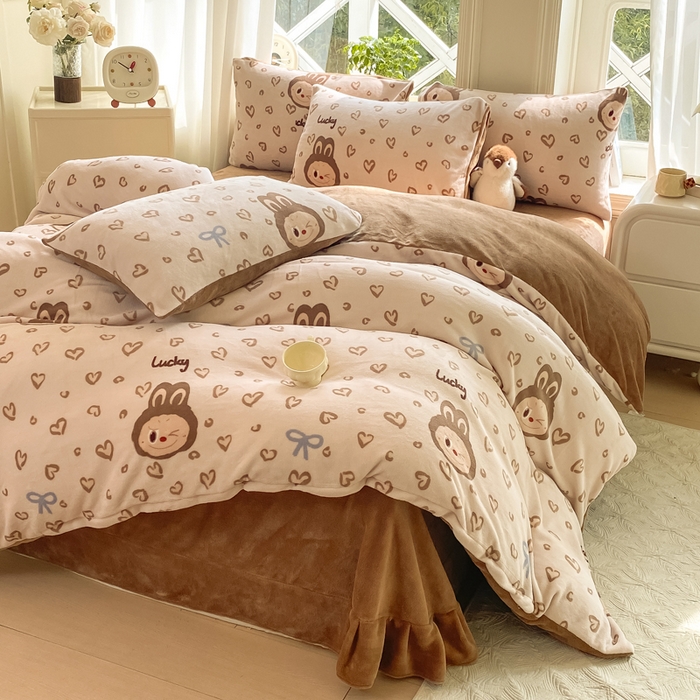 豫见家纺 2025新款牛奶绒印花四件套 淘气兔