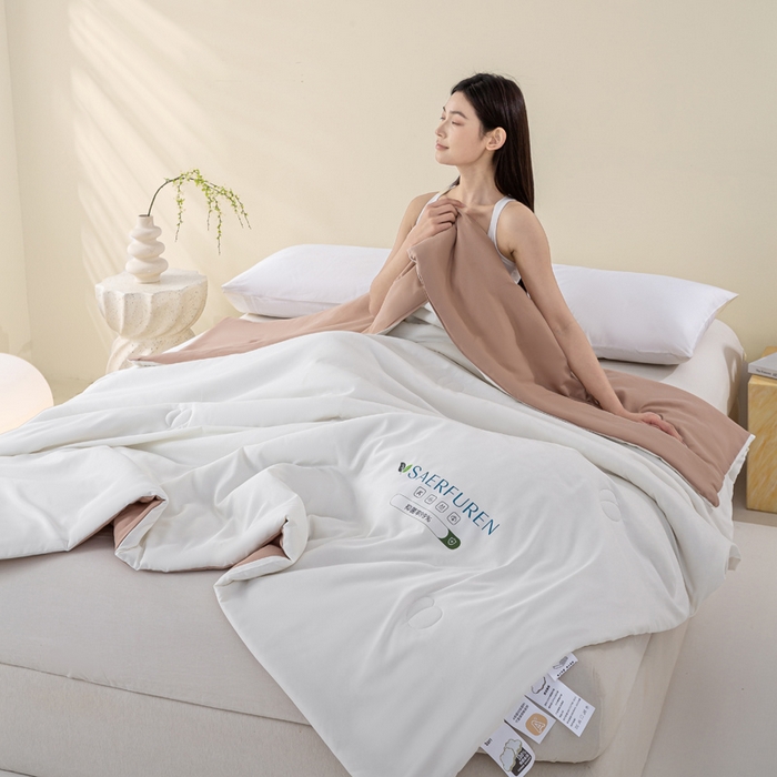 91家纺网 家纺一手货源 找家纺 憨豆2025新款升级双拼夏被空调被纯色夏凉被大豆纤维被子被芯直播跨境【含质检报告买家秀】小仙被-卡其白