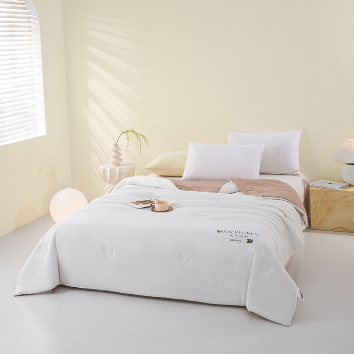 91家纺网 家纺一手货源 找家纺 憨豆2025新款升级双拼夏被空调被纯色夏凉被大豆纤维被子被芯直播跨境【含质检报告买家秀】小仙被-卡其白