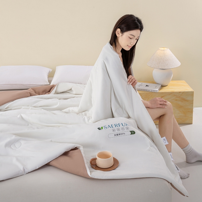 91家纺网 家纺一手货源 找家纺 憨豆2025新款升级双拼夏被空调被纯色夏凉被大豆纤维被子被芯直播跨境【含质检报告买家秀】小仙被-卡其白