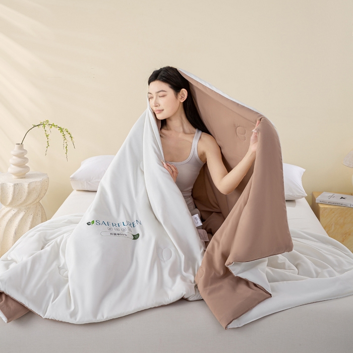 91家纺网 家纺一手货源 找家纺 憨豆2025新款升级双拼夏被空调被纯色夏凉被大豆纤维被子被芯直播跨境【含质检报告买家秀】小仙被-卡其白