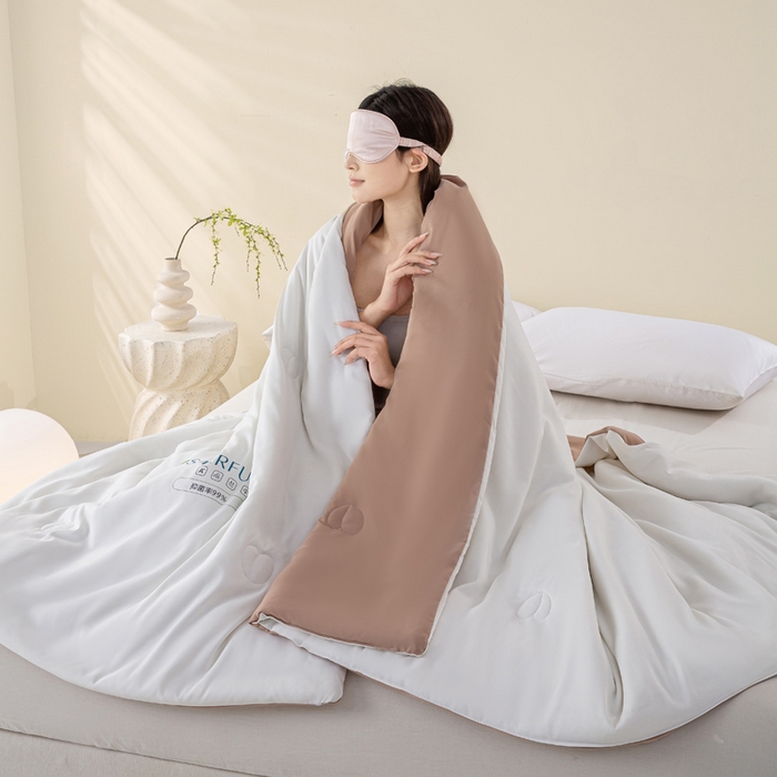 91家纺网 家纺一手货源 找家纺 憨豆2025新款升级双拼夏被空调被纯色夏凉被大豆纤维被子被芯直播跨境【含质检报告买家秀】小仙被-卡其白