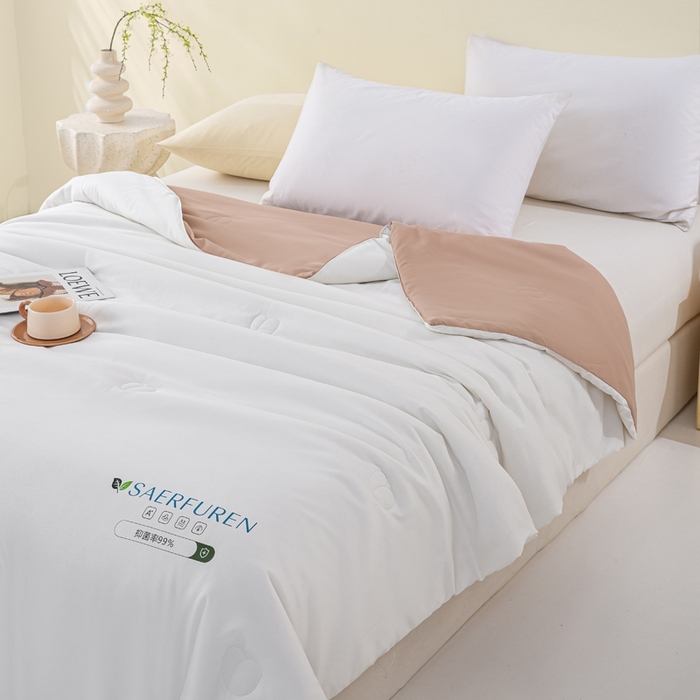 91家纺网 家纺一手货源 找家纺 憨豆2025新款升级双拼夏被空调被纯色夏凉被大豆纤维被子被芯直播跨境【含质检报告买家秀】小仙被-卡其白