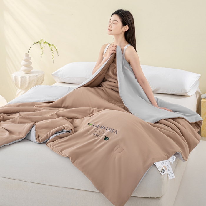 91家纺网 家纺一手货源 找家纺 憨豆2025新款升级双拼夏被空调被纯色夏凉被大豆纤维被子被芯直播跨境【含质检报告买家秀】小仙被-卡其灰