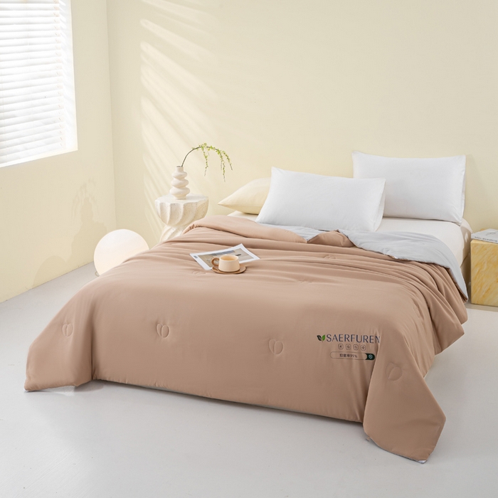 91家纺网 家纺一手货源 找家纺 憨豆2025新款升级双拼夏被空调被纯色夏凉被大豆纤维被子被芯直播跨境【含质检报告买家秀】小仙被-卡其灰