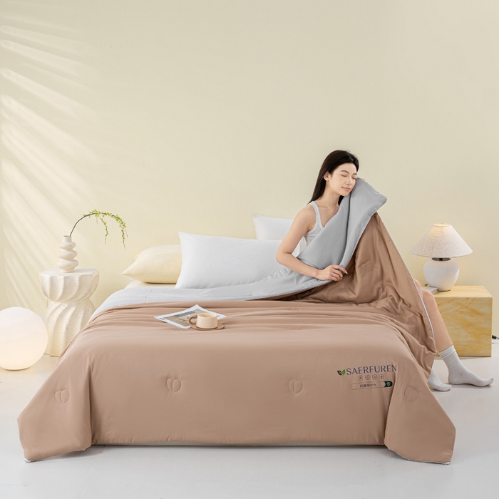 91家纺网 家纺一手货源 找家纺 憨豆2025新款升级双拼夏被空调被纯色夏凉被大豆纤维被子被芯直播跨境【含质检报告买家秀】小仙被-卡其灰