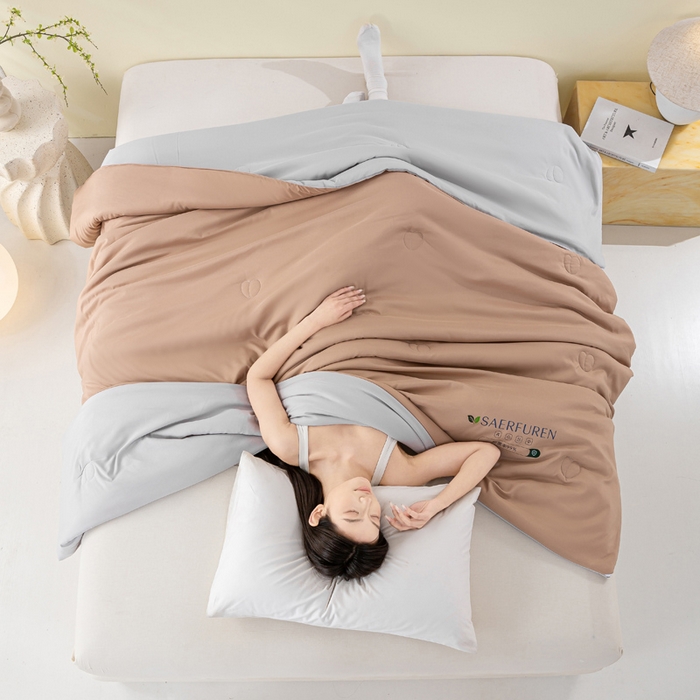 91家纺网 家纺一手货源 找家纺 憨豆2025新款升级双拼夏被空调被纯色夏凉被大豆纤维被子被芯直播跨境【含质检报告买家秀】小仙被-卡其灰