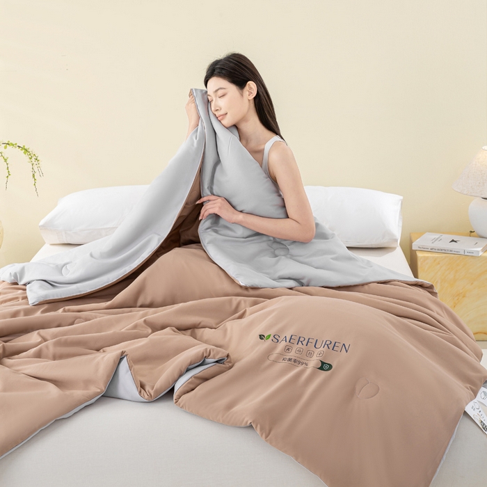 91家纺网 家纺一手货源 找家纺 憨豆2025新款升级双拼夏被空调被纯色夏凉被大豆纤维被子被芯直播跨境【含质检报告买家秀】小仙被-卡其灰