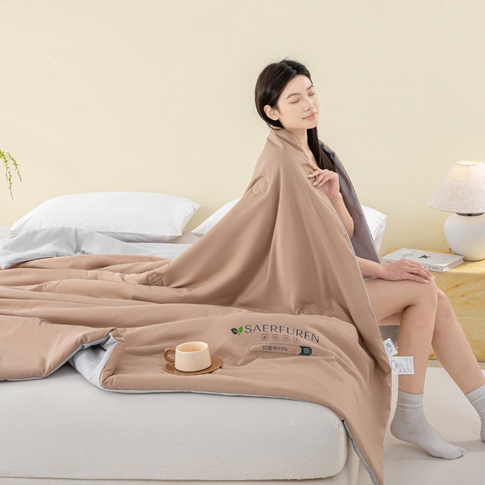 91家纺网 家纺一手货源 找家纺 憨豆2025新款升级双拼夏被空调被纯色夏凉被大豆纤维被子被芯直播跨境【含质检报告买家秀】小仙被-卡其灰