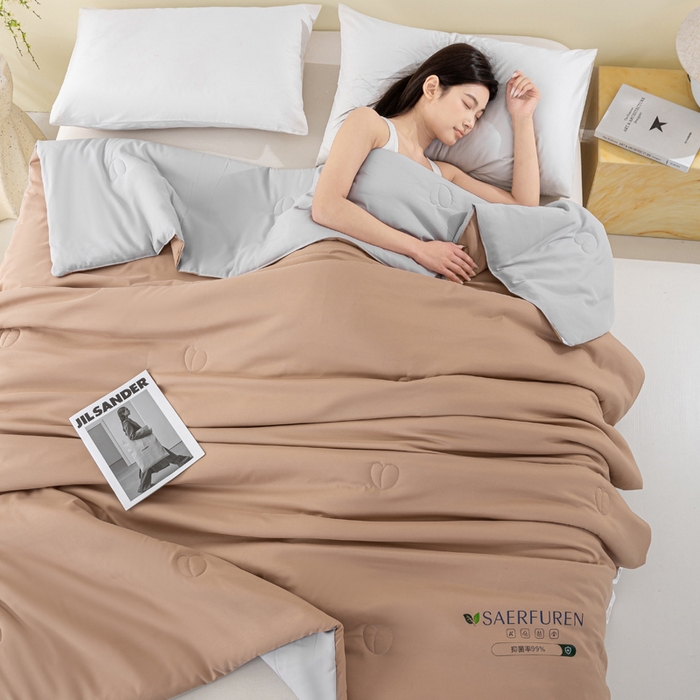 91家纺网 家纺一手货源 找家纺 憨豆2025新款升级双拼夏被空调被纯色夏凉被大豆纤维被子被芯直播跨境【含质检报告买家秀】小仙被-卡其灰