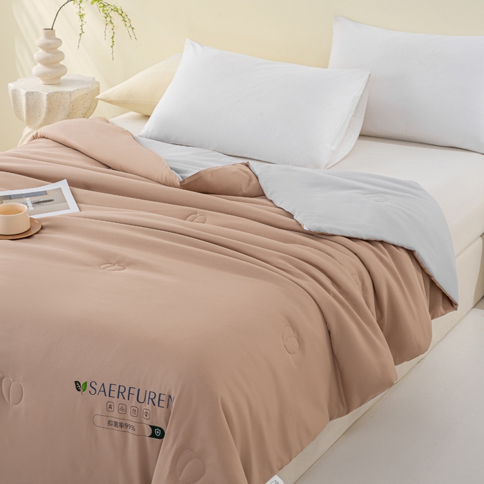 91家纺网 家纺一手货源 找家纺 憨豆2025新款升级双拼夏被空调被纯色夏凉被大豆纤维被子被芯直播跨境【含质检报告买家秀】小仙被-卡其灰