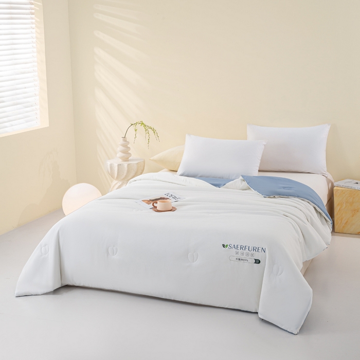 91家纺网 家纺一手货源 找家纺 憨豆2025新款升级双拼夏被空调被纯色夏凉被大豆纤维被子被芯直播跨境【含质检报告买家秀】小仙被-蓝白