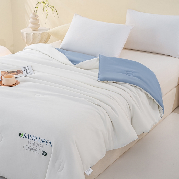 91家纺网 家纺一手货源 找家纺 憨豆2025新款升级双拼夏被空调被纯色夏凉被大豆纤维被子被芯直播跨境【含质检报告买家秀】小仙被-蓝白