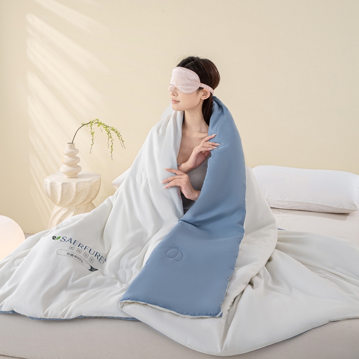 91家纺网 家纺一手货源 找家纺 憨豆2025新款升级双拼夏被空调被纯色夏凉被大豆纤维被子被芯直播跨境【含质检报告买家秀】小仙被-蓝白