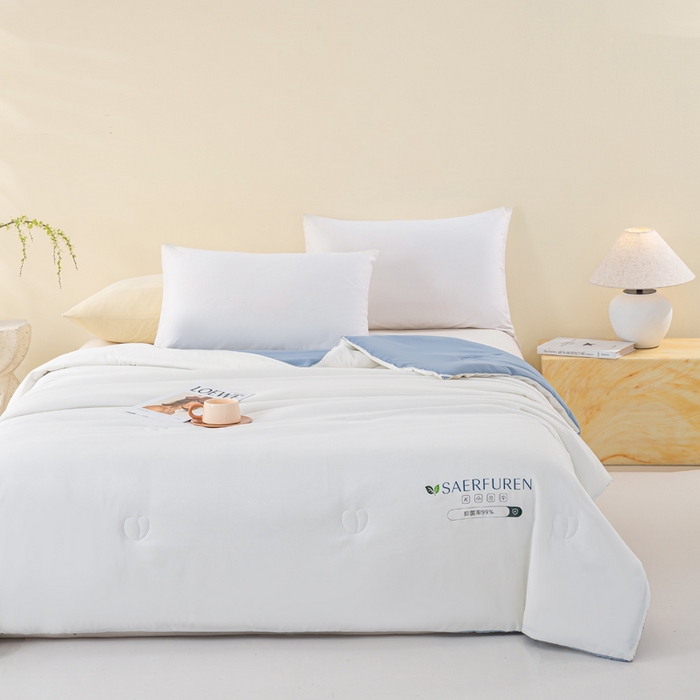 91家纺网 家纺一手货源 找家纺 憨豆2025新款升级双拼夏被空调被纯色夏凉被大豆纤维被子被芯直播跨境【含质检报告买家秀】小仙被-蓝白