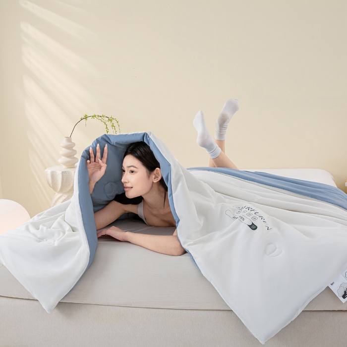 91家纺网 家纺一手货源 找家纺 憨豆2025新款升级双拼夏被空调被纯色夏凉被大豆纤维被子被芯直播跨境【含质检报告买家秀】小仙被-蓝白