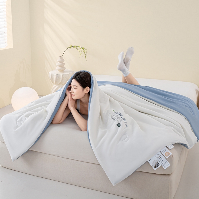 91家纺网 家纺一手货源 找家纺 憨豆2025新款升级双拼夏被空调被纯色夏凉被大豆纤维被子被芯直播跨境【含质检报告买家秀】小仙被-蓝白