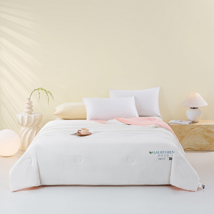 91家纺网 家纺一手货源 找家纺 憨豆2025新款升级双拼夏被空调被纯色夏凉被大豆纤维被子被芯直播跨境【含质检报告买家秀】小仙被-浅粉白