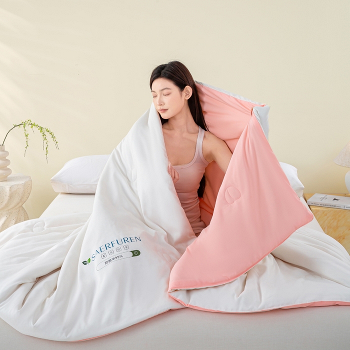 91家纺网 家纺一手货源 找家纺 憨豆2025新款升级双拼夏被空调被纯色夏凉被大豆纤维被子被芯直播跨境【含质检报告买家秀】小仙被-浅粉白