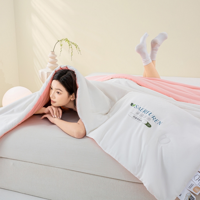 91家纺网 家纺一手货源 找家纺 憨豆2025新款升级双拼夏被空调被纯色夏凉被大豆纤维被子被芯直播跨境【含质检报告买家秀】小仙被-浅粉白