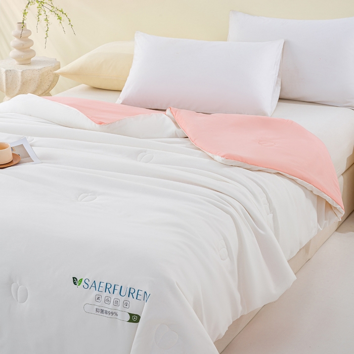 91家纺网 家纺一手货源 找家纺 憨豆2025新款升级双拼夏被空调被纯色夏凉被大豆纤维被子被芯直播跨境【含质检报告买家秀】小仙被-浅粉白