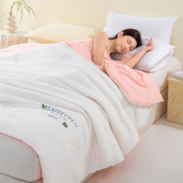 91家纺网 家纺一手货源 找家纺 憨豆2025新款升级双拼夏被空调被纯色夏凉被大豆纤维被子被芯直播跨境【含质检报告买家秀】小仙被-浅粉白