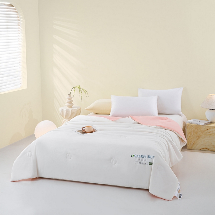 91家纺网 家纺一手货源 找家纺 憨豆2025新款升级双拼夏被空调被纯色夏凉被大豆纤维被子被芯直播跨境【含质检报告买家秀】小仙被-浅粉白