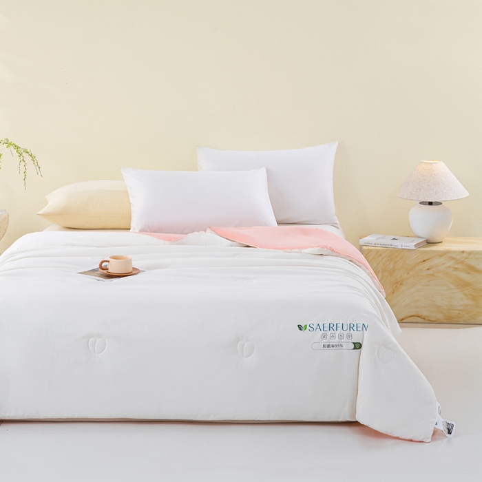 91家纺网 家纺一手货源 找家纺 憨豆2025新款升级双拼夏被空调被纯色夏凉被大豆纤维被子被芯直播跨境【含质检报告买家秀】小仙被-浅粉白