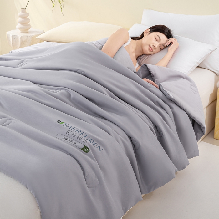 91家纺网 家纺一手货源 找家纺 憨豆2025新款升级双拼夏被空调被纯色夏凉被大豆纤维被子被芯直播跨境【含质检报告买家秀】小仙被-深浅灰