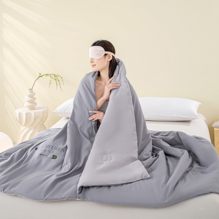 91家纺网 家纺一手货源 找家纺 憨豆2025新款升级双拼夏被空调被纯色夏凉被大豆纤维被子被芯直播跨境【含质检报告买家秀】小仙被-深浅灰