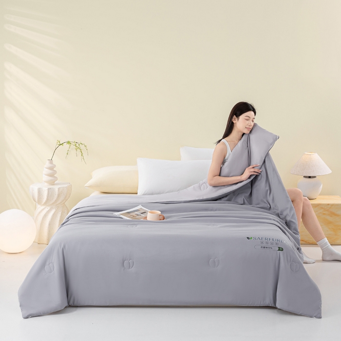 91家纺网 家纺一手货源 找家纺 憨豆2025新款升级双拼夏被空调被纯色夏凉被大豆纤维被子被芯直播跨境【含质检报告买家秀】小仙被-深浅灰