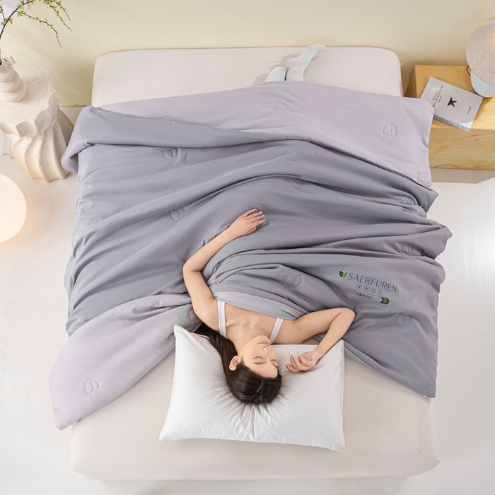 91家纺网 家纺一手货源 找家纺 憨豆2025新款升级双拼夏被空调被纯色夏凉被大豆纤维被子被芯直播跨境【含质检报告买家秀】小仙被-深浅灰