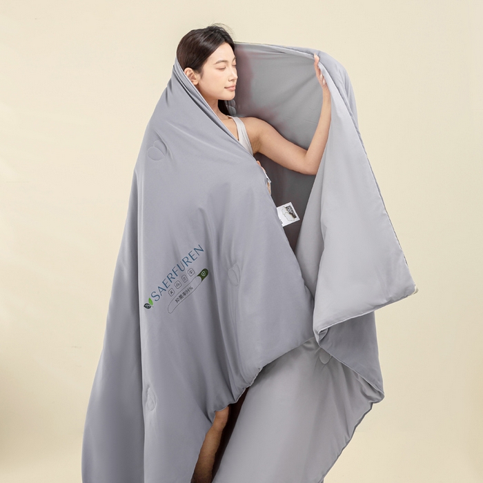 91家纺网 家纺一手货源 找家纺 憨豆2025新款升级双拼夏被空调被纯色夏凉被大豆纤维被子被芯直播跨境【含质检报告买家秀】小仙被-深浅灰