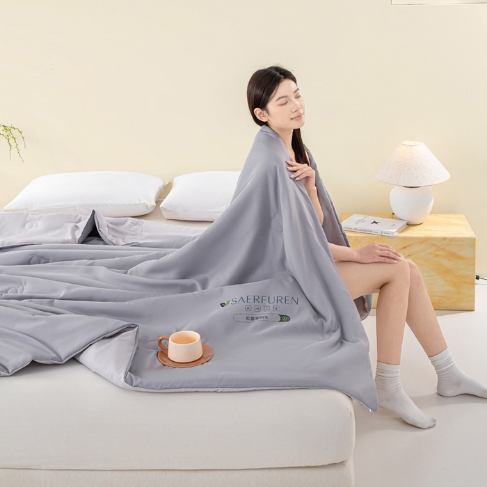 91家纺网 家纺一手货源 找家纺 憨豆2025新款升级双拼夏被空调被纯色夏凉被大豆纤维被子被芯直播跨境【含质检报告买家秀】小仙被-深浅灰