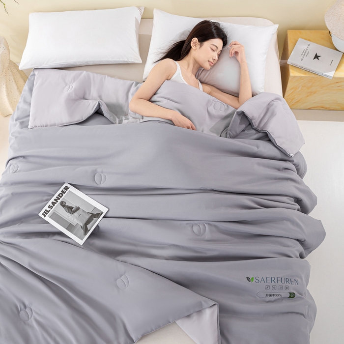 91家纺网 家纺一手货源 找家纺 憨豆2025新款升级双拼夏被空调被纯色夏凉被大豆纤维被子被芯直播跨境【含质检报告买家秀】小仙被-深浅灰