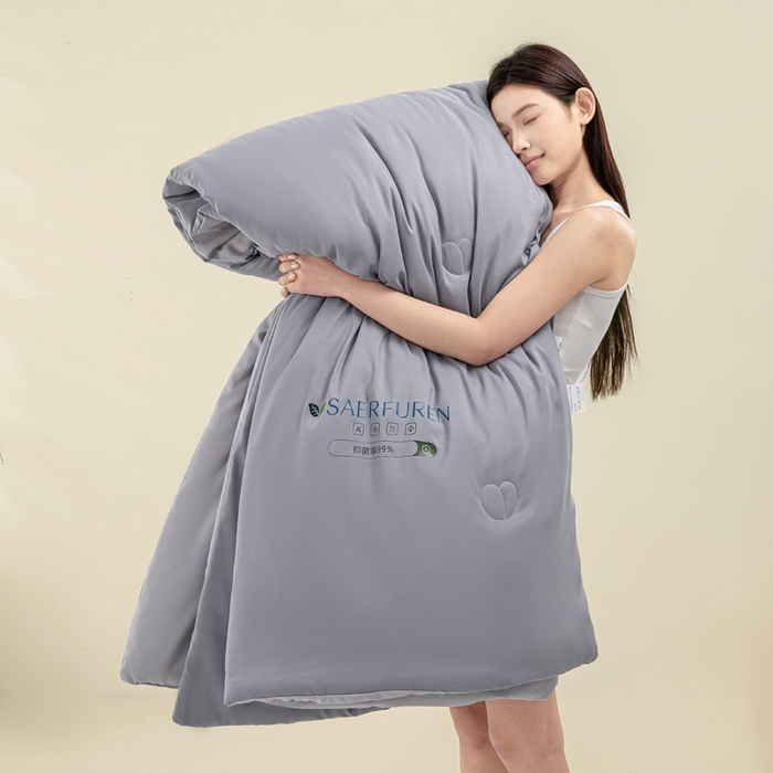 91家纺网 家纺一手货源 找家纺 憨豆2025新款升级双拼夏被空调被纯色夏凉被大豆纤维被子被芯直播跨境【含质检报告买家秀】小仙被-深浅灰