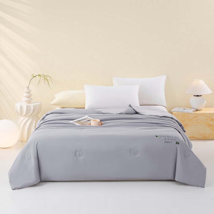 91家纺网 家纺一手货源 找家纺 憨豆2025新款升级双拼夏被空调被纯色夏凉被大豆纤维被子被芯直播跨境【含质检报告买家秀】小仙被-深浅灰