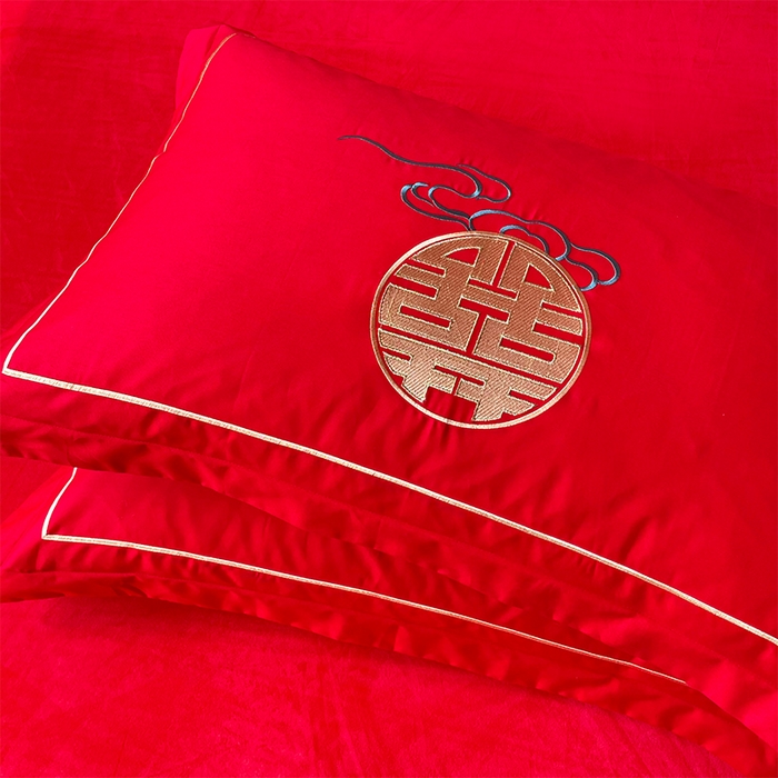 91家纺网 家纺一手货源 找家纺 （总）富之雅婚庆 2025新款高克重全工艺牛奶绒宝宝绒刺绣婚庆单枕套